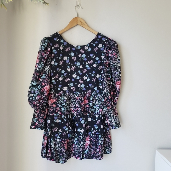 Long Sleeve Floral Chiffon Tiered Ruffle Dress - Picture 4 of 11